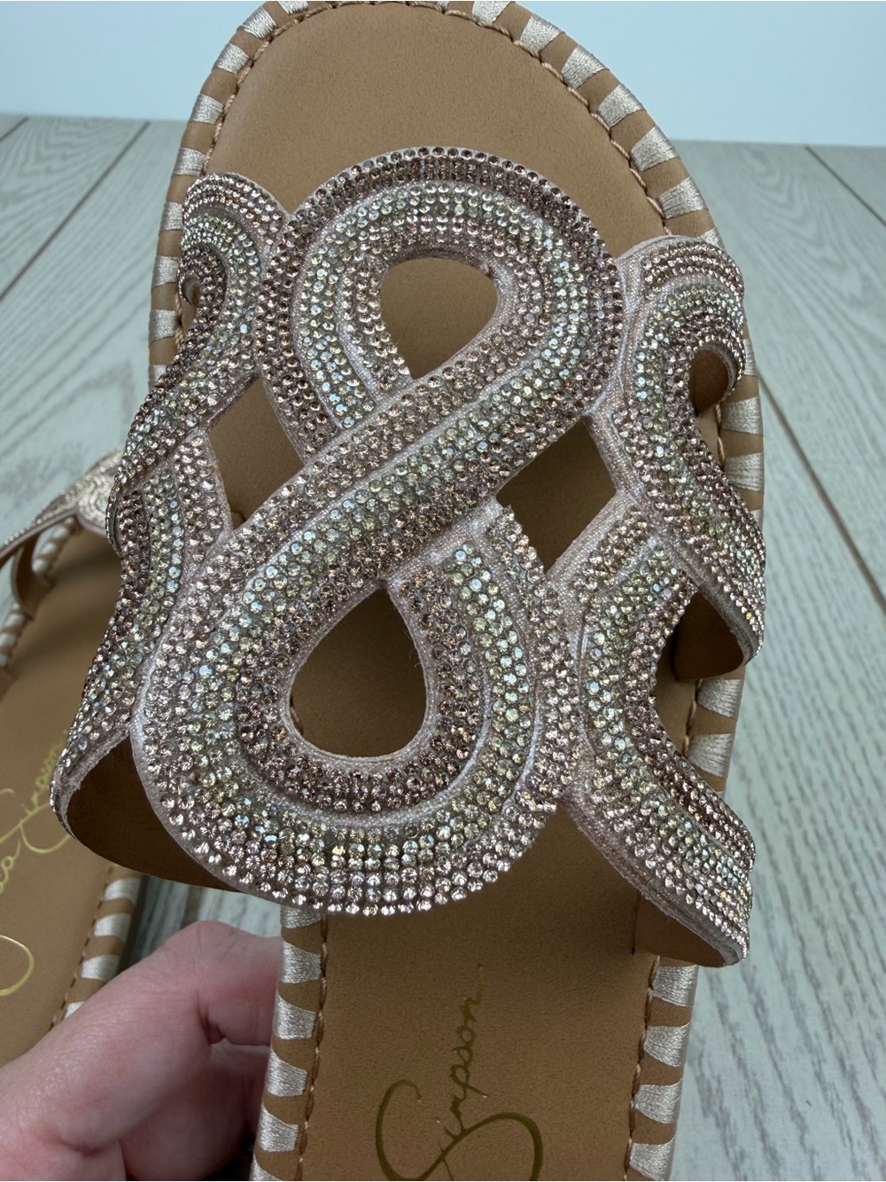 Jessica Simpson Womens Bria Rhinestone Embellished Slide Sandal 8M Champagne $79 - Picture 3 of 8